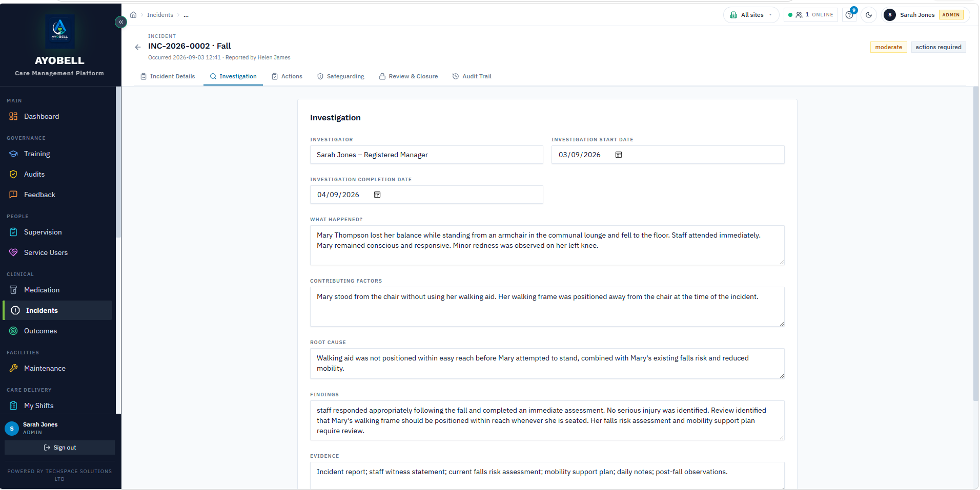 AYOBELL Incident investigation record (sample data)