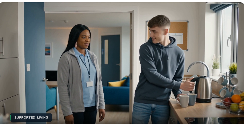 Care worker supporting a person in a supported living setting
